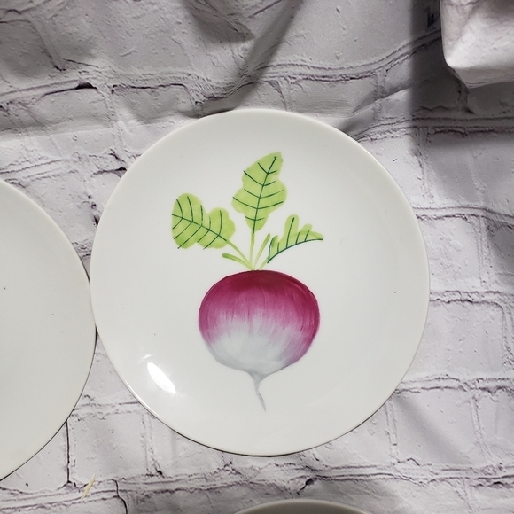 Saks Fifth Avenue Hand Painted Vegetable Salad Plates Set of 4 Vintage Japan MCM - Picture 5 of 8